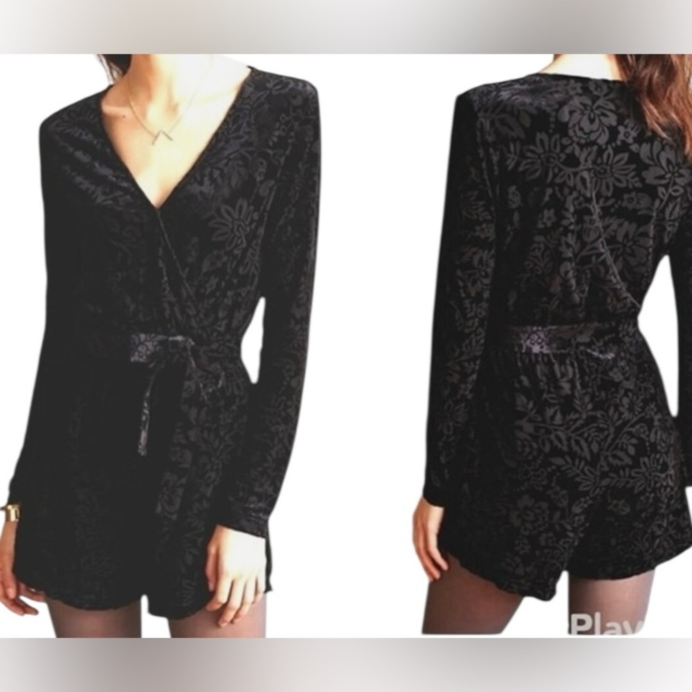 Anthropologie SAYLOR Black Burnout Velvet Floral Romper XS